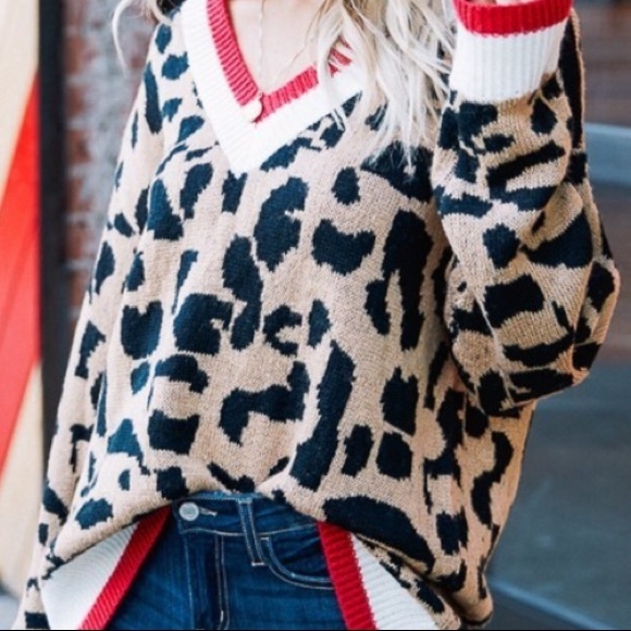 Cozy Leopard V-neck Sweater - Picture 4 of 5